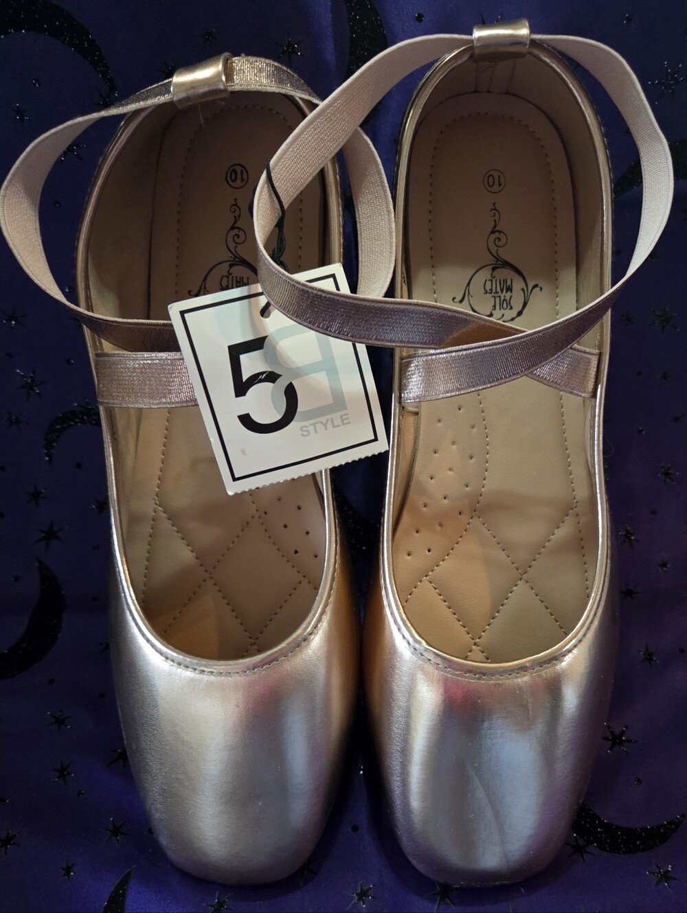 NWT Sole Mates Rose Gold Balletcore Flats Ankle Strap Square Toe Shoes Size 10